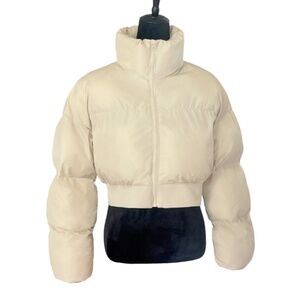 Cream Cropped Puffer Bomber